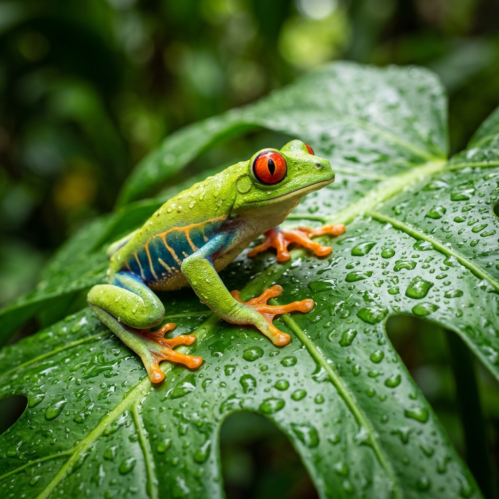 Red-eyed tree frog in Costa Rican rainforest